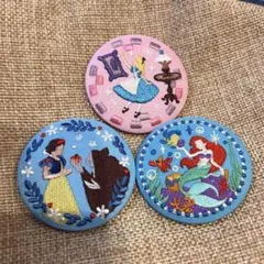 刺繍 缶バッジ 白雪姫 アリエル 不思議の国のアリス 3点まとめ