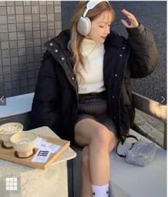 ダウンジャケット 黒 ショート丈 フード付き