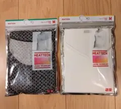 ユニクロ HEATTECH M ブラックホワイト クルーネック/Vネック 2枚