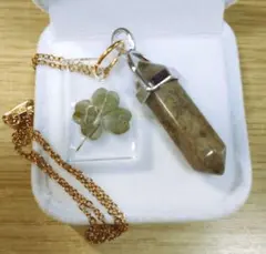 【四つ葉の守護】本物☆四つ葉のクローバー＆ユナカイト☆ペンダント