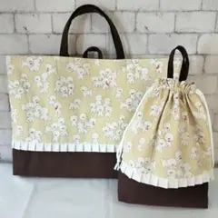 入園入学セット　大きめレッスンバッグ　2点セット　わんちゃん柄　巾着　内ポケット