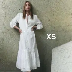 ZARA XS カットワーク刺繍ロングワンピース