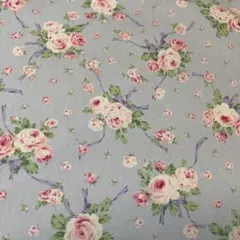 生地　オックス　クラシカルモダン　KIYOHARA 花柄 綿生地 水色