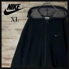 1085 U【00s・ＸＬ】ナイキ☆ワンポイント刺繍ロゴ パーカー ブラック