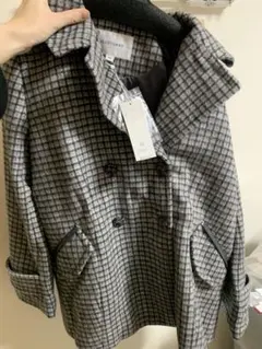 【匿名】【新品】タグ付き　JILL STUART グレー チェックコートM