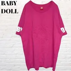 ベビードール Tシャツ ピンク 王冠ロゴ 3D立体　半袖 Lサイズ　綿100%