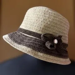 リボン付きベージュブラウンバケットハット　帽子　夏用