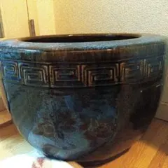 C-5 最高級 大型 植木鉢 陶器製 浮き彫り紋様 釉薬 碧 睡蓮鉢 メダカ鉢 C-5 最高級 大型 植木鉢 陶器製 浮き彫り紋様 釉薬 碧 睡蓮鉢 メダカ鉢