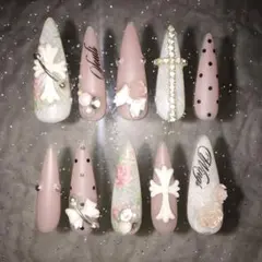 No.41 ネイルチップ ウィッシュコア バレエコア y2k クロム 薔薇