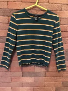 FOREVER 21 長袖 ボーダー クロップド丈 トップス Sサイズ　秋服