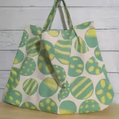 北欧水玉(エメラルドグリーン) ハンドメイド　エコバッグ