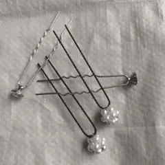 ※最安値300円※【美品】パールクリスタル ヘアピン4本セットヘアアクセ