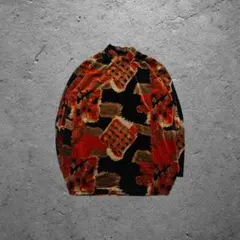 カットソー vintage 90s ベロア総柄 黒橙 昭和レトロ グランジ