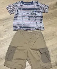 ストライプTシャツとカーゴショーツセット　130 ユニクロのサムネイル