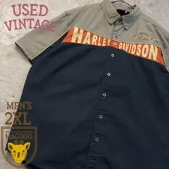 ☆US古着☆【ハーレーダビッドソン】刺繍 半袖シャツ メンズ2XL