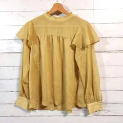 ジーユー　レディース　ブラウス　シフォン　長袖　薄手　イエロー系　M　重ね着