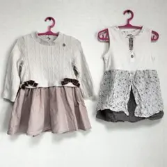 BABY 80cm 子ども服 女の子 長袖ワンピース ノースリーブ2点 セット