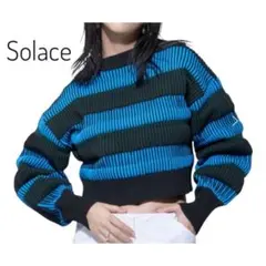 美品 Solace ソレイス ボーダー柄 バックオープン ニット 長袖 F 青のサムネイル
