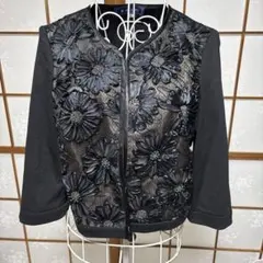 エムズグレイシー花柄刺繍ブラックカーディガン　36