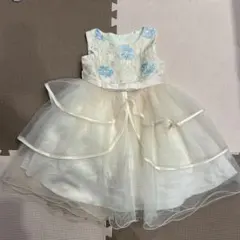 アイボリー フラワー刺繍 チュールドレス 結婚式 七五三 発表会　刺繍 リボン