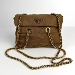 極美品 PRADA プラダ チェーン キルティング ショルダーバッグ ナイロン