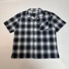 メンズシャツ　オンブレチェック　オープンカラー　ポケット　ブラックホワイトブルー