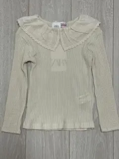 ZARA KIDS フリル襟付きベージュ長袖カットソー 104cm