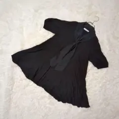 newyorker 半袖　ボウタイニット　レーヨン素材　カシミア混　ブラック　M