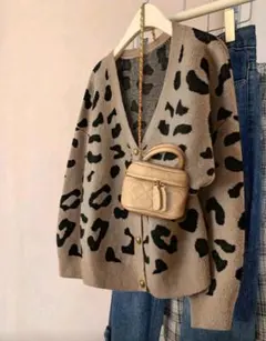 【未使用】ヒョウ柄カーディガン ニット 大きいサイズ オーバーサイズ レディース