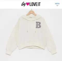 新品　by LOVEiT 裏起毛ツイードワッペン風フーディプルオーバー