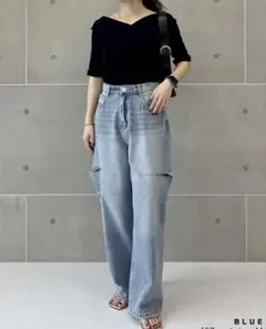 新品未使用　リエディ　サイドスリットワイドストレートコットンデニムパンツ