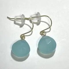 14kgf シーブルーカルセドニー　ファセットカットピアス