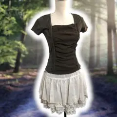 森ガール y2k 平成ギャル フェアリーグランジ ギャザー 半袖トップスピッチt