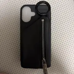 ajew iPhone16 ブラックレザー風ジッパーケース