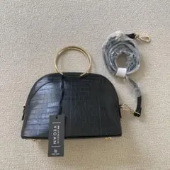 未使用品 黒 ハンドバッグ 型押し風