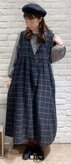 サマンサモスモス 脇リボンVネックジャンパースカート ワンピース チェック