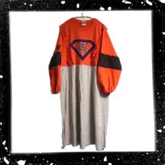 古着　リメイクワンピース　ロングワンピ　大きいサイズ　一点物　オレンジ