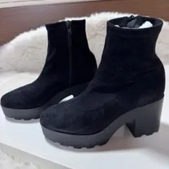 ショートブーツ　ブラック　レディース　厚底
