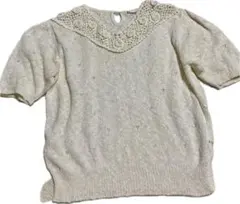 昭和レトロ　お花モチーフクリームサマーニット