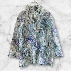 すがチャン様専用　古着日本製シアーシャツブラウス透け感昭和レトロホワイトブルー