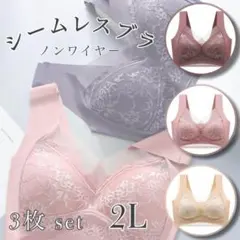 シームレスブラ ノンワイヤー 2Ｌ 3枚 美胸 着痩せ ナイトブラ XL LL