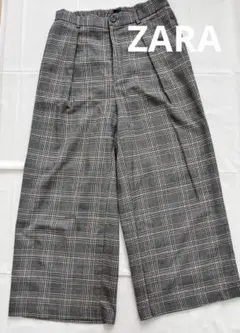 ZARA チェック柄ワイドレッグガウチョパンツ M