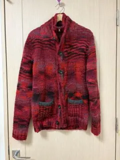 ヴィンテージ　赤系ボタン付きニットカーディガン