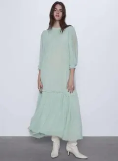新品☆ZARA ザラ ロングチュールワンピース M ミントグリーン