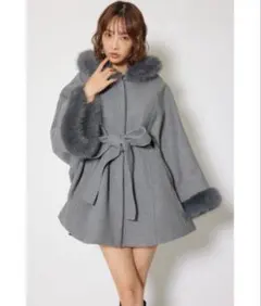 rienda ウールMIXフードポンチョコート