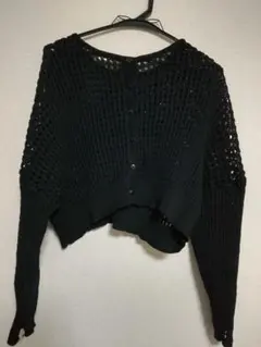 ケ*ん様 メッシュカーディガン 黒 透かし編み ショート丈