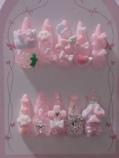 ❤︎現品❤︎ゴテゴテ 平成女児 リボン 量産型 地雷系 猫 肉球ネイルチップ