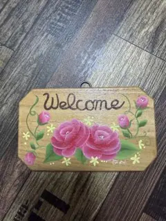 Welcomeボード 木製 ハンドペイント 薔薇のサムネイル