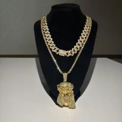 ジーザスペンダントマイアミキューバ、テニスネックレスセット18kczダイヤ加工