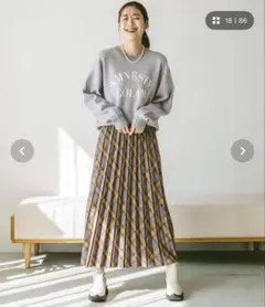 グローバルワーク　お手入れらくらくロングプリーツスカート　グレー